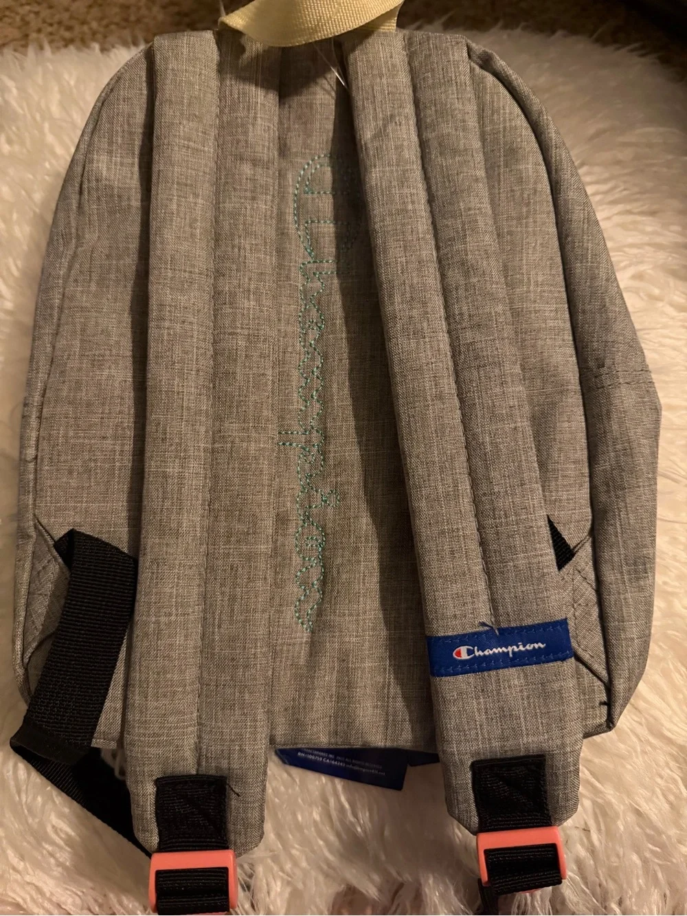 Champion Unisex Kids Medium Gray Logo Backpack, Zip Pockets, Adjustable Strap